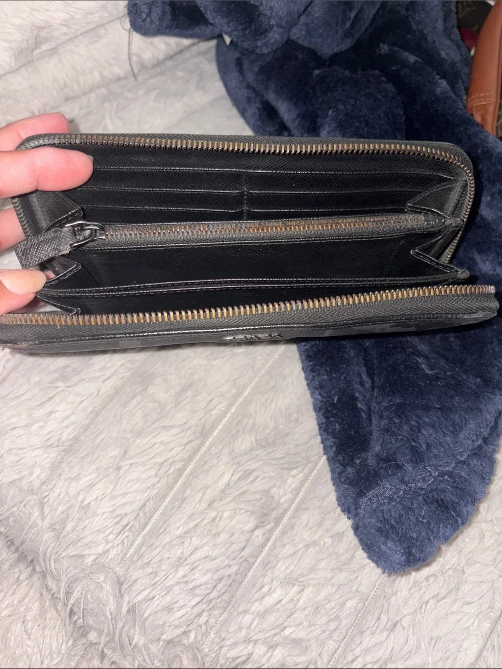 Prada Gray and Black Camouflage Zip Wallet